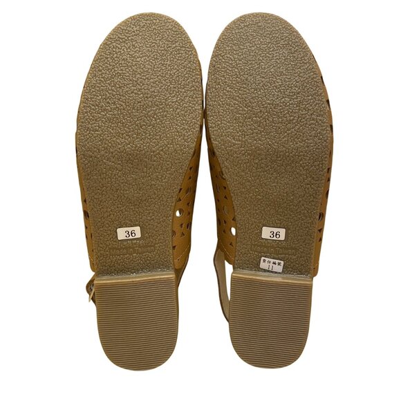 Cazen Japan Women’s Brown Laser Cut Perforated Slingback Flat Sandals Size US6 - Picture 7 of 7